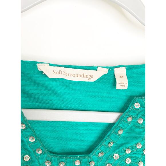 Soft Surroundings Medium Top Green Shirt Short sleeve V Neck Soft Stretchy Tee - Picture 3 of 4